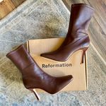 Reformation  Enis Stretch Leather Ankle Boot 8.5 in Chestnut Brown Photo 2