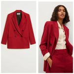 Mango  Double-Breasted Structured Oversized Blazer Women’s Size Small Red Photo 2
