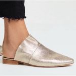 Free People Sienna Metallic Ruffle Leather Slip On Mule Flat Sz 39.5 US 9.5 Gold Photo 1