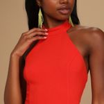 Lulus Lulu’s Mini Halter Bodycon Dress Red Orange Large Photo 2