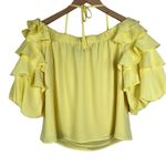 1. State  yellow off shoulder ruffle short sleeve chiffon halter top small Photo 3