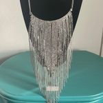 Stunning Statement Rhinestone Silver Tone Chain Fringe Bib Necklace Photo 1
