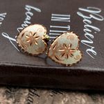 Vintage Copper Heart Floral Screwback Earrings Handcrafted Orange Photo 5