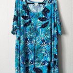 Avenue Womens Top 30/32 Floral Stretch Chic Summer Beachy Coastal Tropical Party Blue Photo 0