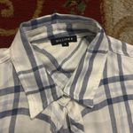 William B Women's Blue and White Plaid Button Down Shirt Photo 2