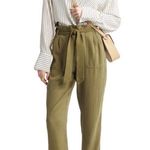 Treasure & Bond New Pants Womens Size 0 Paper Bag Waist Cuffed Olive Green Photo 10