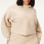 Good American NWT Ribbed Cropped Pullover 2XL Oatmeal Turtleneck Knit Sweater Photo 0