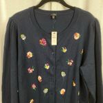 Talbots  Navy Blue Sequin Floral Crewneck Cardigan Sz.XL NWT Photo 2