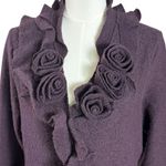Marisa Christina Boiled Wool Rosette Cardigan Jacket in Deep Plum Size Large Purple Photo 5