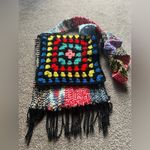 Vintage Crochet Boho Fringe Crossbody Bag — Multicolor Handmade Red Photo 3