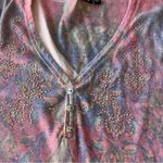 Apt. 9  Pink Paisley Y2K Beaded V-Neck Short Sleeved T-Shirt Photo 3