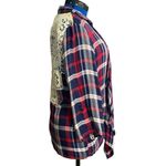 Justify Plaid Crochet Open Front Cardigan Shrug Large Red Blue White & Ivory Photo 1