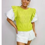 Entro  Twofer Puff Short Sleeve Knit Blouse Medium Sweater Lime Green Preppy Photo 0