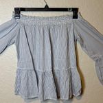 Girl Krazy Blue Striped Off Shoulder Bell Sleeve Top Womens Size M Medium Photo 0