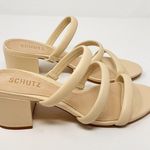 Schutz NEW  Olly Mid Block Nappa Leather Strappy Sandal Cream White 10.5 Photo 1