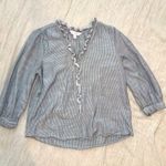 LC Lauren Conrad Lauren Conrad Blue and White Ruffle Blouse with 3/4 sleeves size Small Photo 4