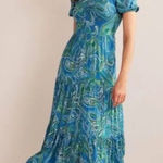 NWT Boden Open Back Maxi Tiered Dress Blue Sz 8 Green Photo 0