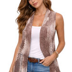 ADORE Tie Dye Lace Crochet Open Front Sleeveless Vest XL Boho Festival Brown Photo 0