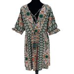 SheIn  Womens‎ Surplice Front Boho Dress V Neck Batwing Sleeve Green Orange Large Photo 3