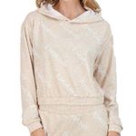 Bebe  cropped hooded logo long sleeve sweatshirt pullover white cream medium Photo 0