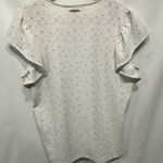 Michael Kors  White Eyelet V Neck Shirt Flutter Sleeves size Large Photo 5