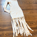 Bobbles & Lace Cream one shoulder ribbed long sleeve Fringe Knit Dress, s Photo 0