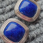 Christian Dior Silver Tone Faux Lapis Clip on Earrings 1" Photo 0