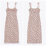 ZARA  Floral Tie Strap Linen Blend Slit Midi Dress Smock L Beach Resort Vacation Photo 3