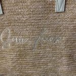 UNBRANDED STRAW PURSE WITH YELLOW PINEAPPLE CLOTH LINING OFF WHITE STRAPS Tan Photo 12