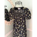 Sleeper  Brigitte Linen Sunflower Black Yellow Floral Midi Dress XS  Puff Sleeve Photo 3