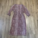 Prologue  Dress Womens Size Small Burgundy Printed 3/4 Sleeve Midi Cinched Waist Photo 5