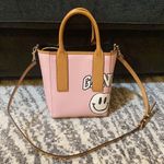 Ganni Women's Pink Smiley Face Print Small Tote Bag Photo 2