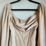 Princess Polly  Mini Dress Size 4 Lillie Puff Long Sleeve Beige Nude Tan Party Photo 3