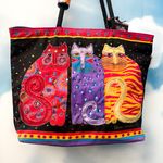 Laurel Burch vintage giant cat tote bag Red Photo 12