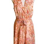 Nanette Lepore  Yellow Peach Paisley Floral Print Pintuck Button Front Midi Dress Photo 0