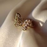 Boutique Adjustable Gold And Diamond Butterfly Ring Fits 5-9 Photo 0