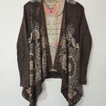 Vocal  Brown Embellished Mixed Media Waffle Thermal Kimono Cardigan Size Medium Photo 6
