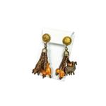 Wooden beaded dangle animal carved earrings Brown Photo 4