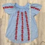 Liz Claiborne  Blue Red Embroidered Short Sleeve Top Cotton Gauzy Shirt Size S Photo 1