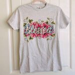 Gray “Blessed” Floral Cotton Graphic T Photo 0