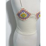 ZARA Crochet Granny Square Ribbed Crop Tank Top Cream Purple Size Medium Large Photo 3