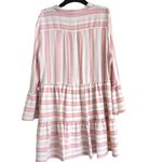 Entro  Tiered Pink & White Pink Striped Mini Ruffle Detail Bell Sleeves Dress Photo 4