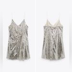 ZARA NWT Knotted Sequin Silver Dress Size M Photo 4
