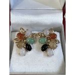 14K Yellow Gold Multicolor Jade Clip On Earrings Approx. 7g Vintage Photo 1