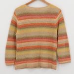 Talbots Hand Knit Striped Cardigan Sweater Womens Zip Front Linen Coastal Size L Photo 1