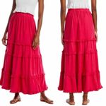 cupio  Ruffle Tiered Maxi Modest Linen Blend  Skirt Size Medium Elastic Waist Photo 5