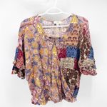 Umgee bohemian faux wrap flutter sleeve hippy cropped mixed media top size L Photo 0