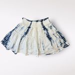 Surf Gypsy Blue White Metallic Tie Dye Tiered Ruffled Mini Skirt Size M Photo 2