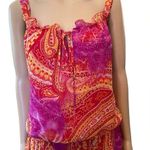 Heart soul  Y2K Orange Red Hippie Boho Indie Western Paisley Mandala Ruffle Top Photo 0