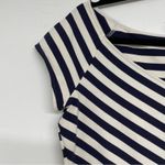 Lafayette 148 Blue & White Striped Wide Neck Cap Sleeve Blouse Womens M Shirt Size M Photo 4